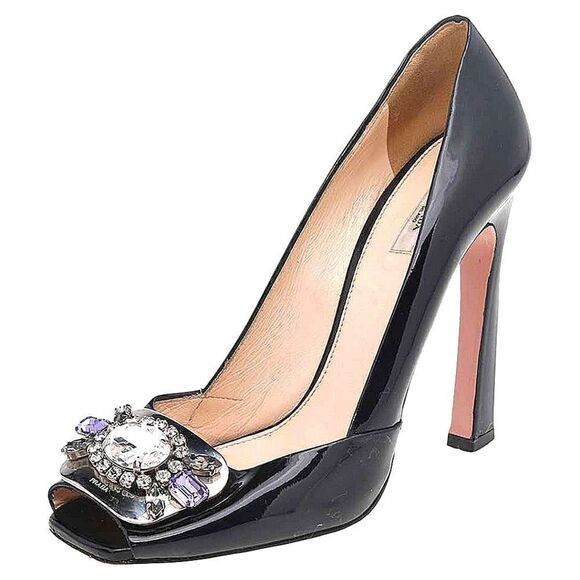 Prada Black Patent Leather Crystal Embellish - Picture 1 of 10